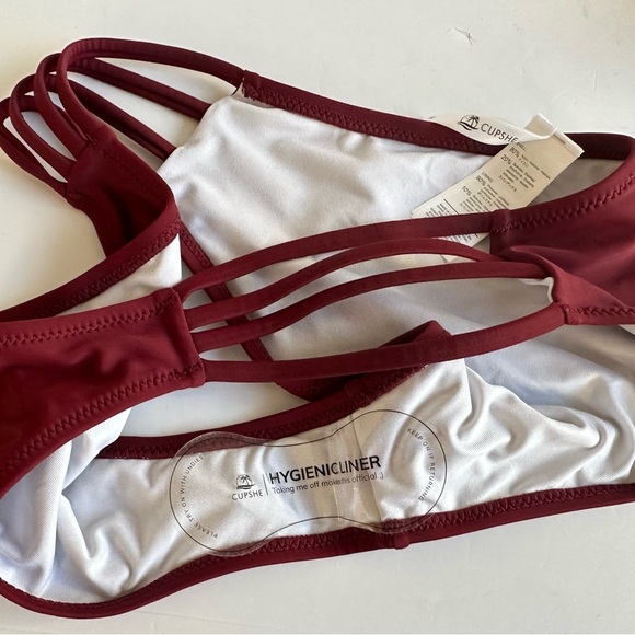 Cupshe‎ Strappy Halter Bikini & Bottom Swimwear M Burgundy Beachy Resort - Picture 7 of 13